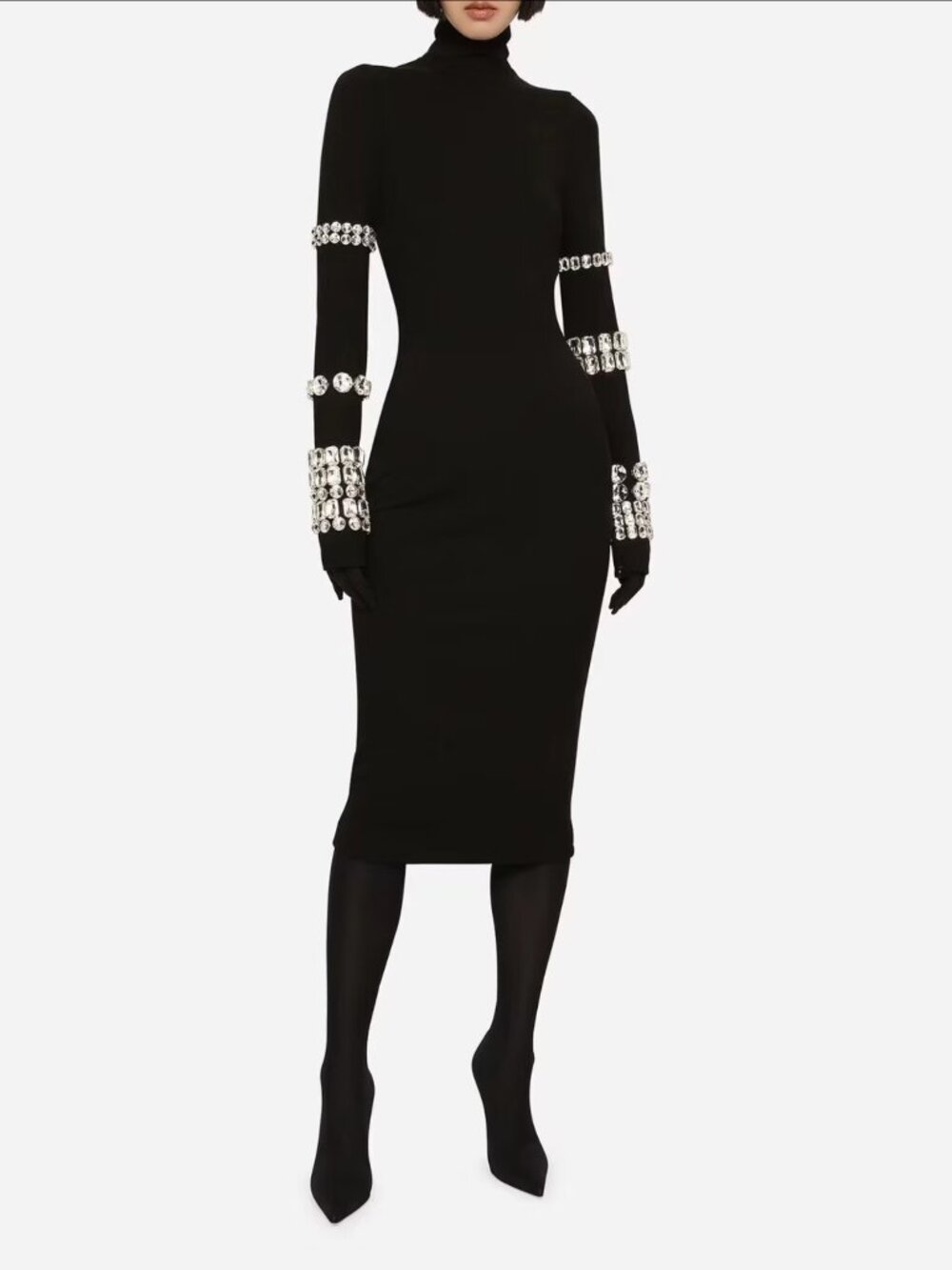 Crystal Embellished Stretch Bandage Midi dress